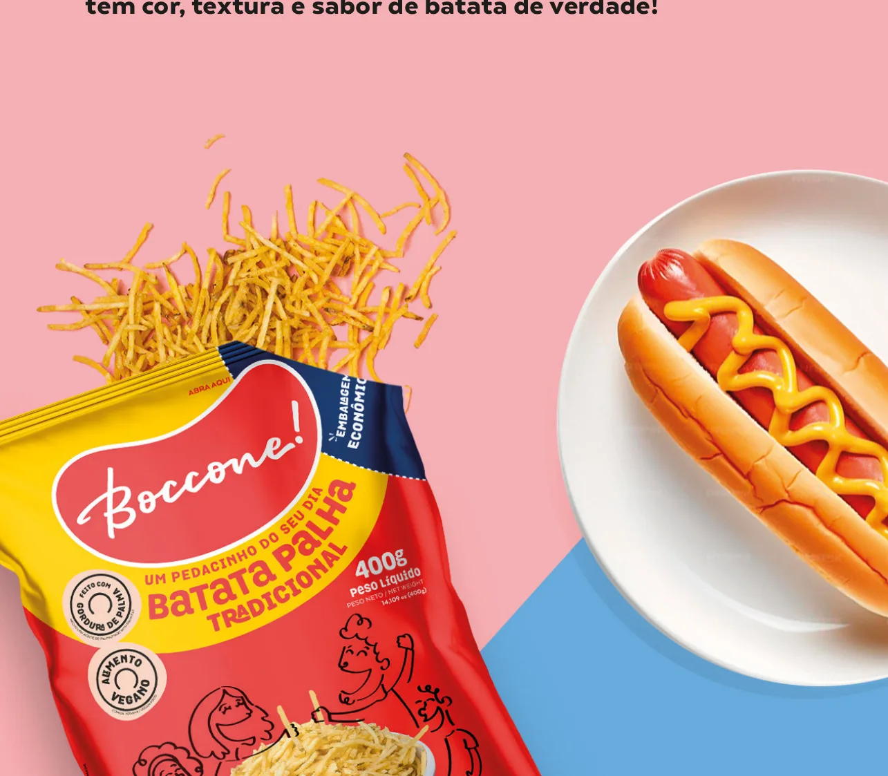 Batata Palha Boccone servida com cachorro-quente (foto do Catálogo 2024)
